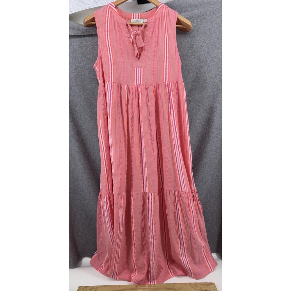 Vineyard Vines Striped Neon Pop Tiered Breezy Maxi Dress Size XS